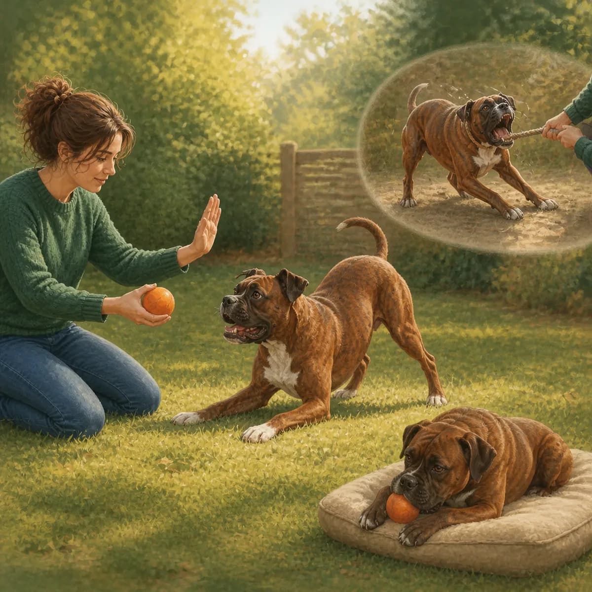 Illustration éditoriale originale créée pour l’article « Jouer avec son chien : les règles qui rendent le jeu utile »