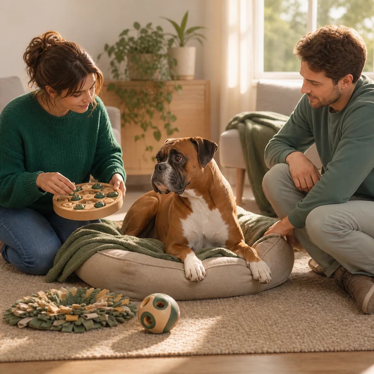 Illustration éditoriale originale créée pour l’article « Occuper un chien en repos forcé »