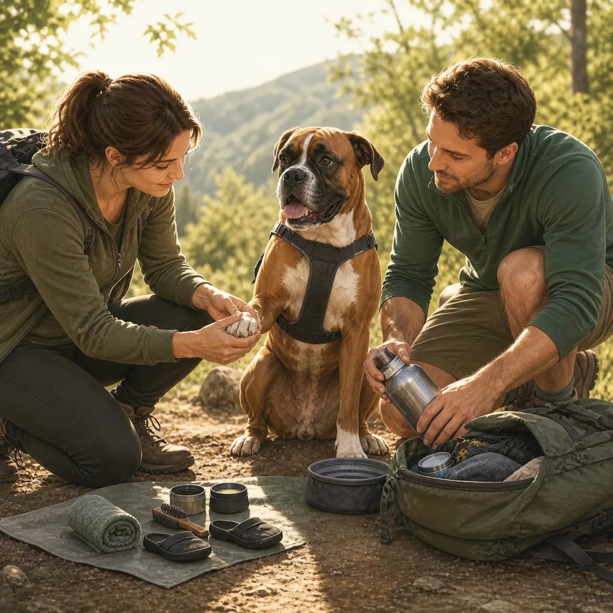 Illustration éditoriale originale créée pour l’article « Randonner avec son chien »