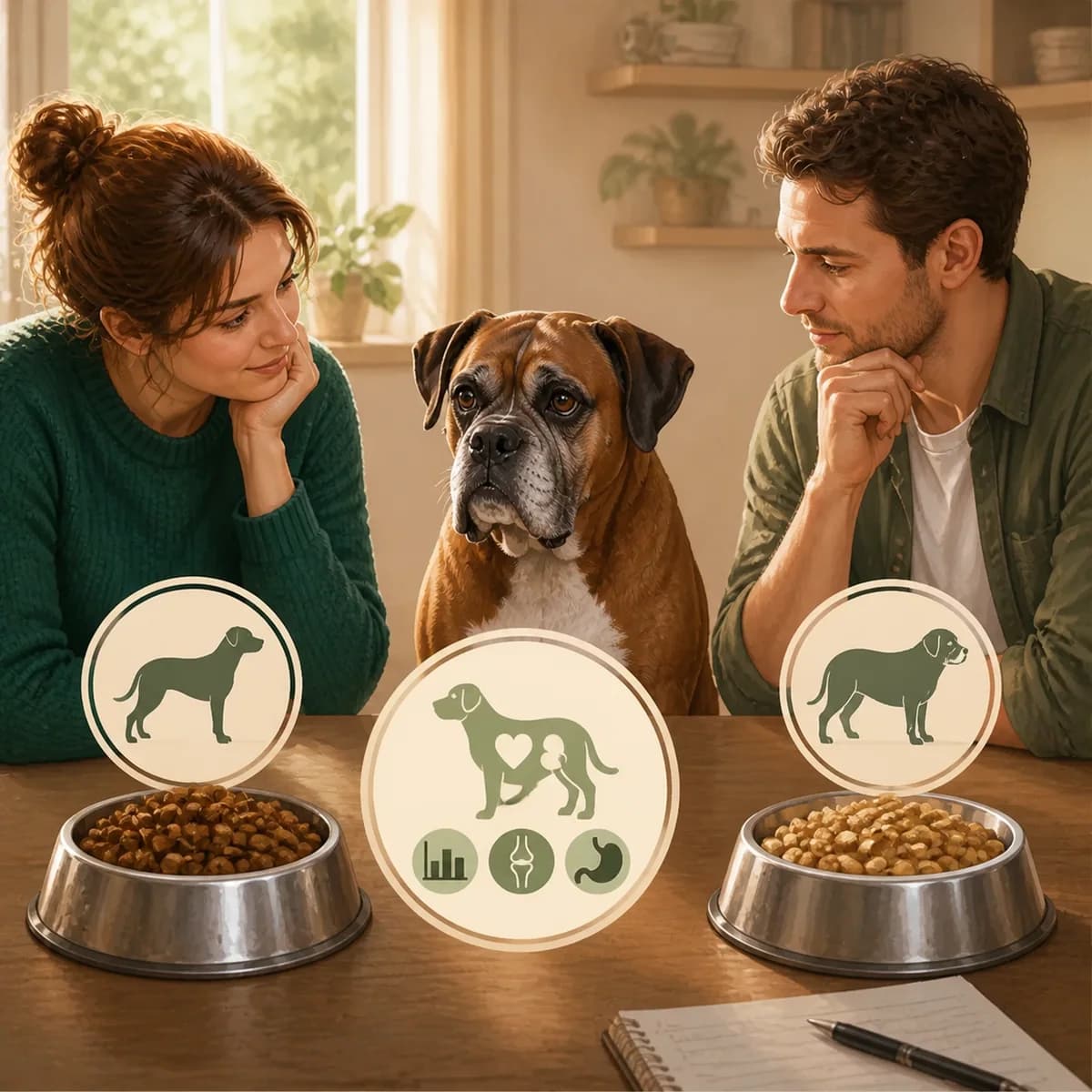 Illustration éditoriale originale créée pour l’article « Faut-il changer l’alimentation d’un chien qui vieillit »