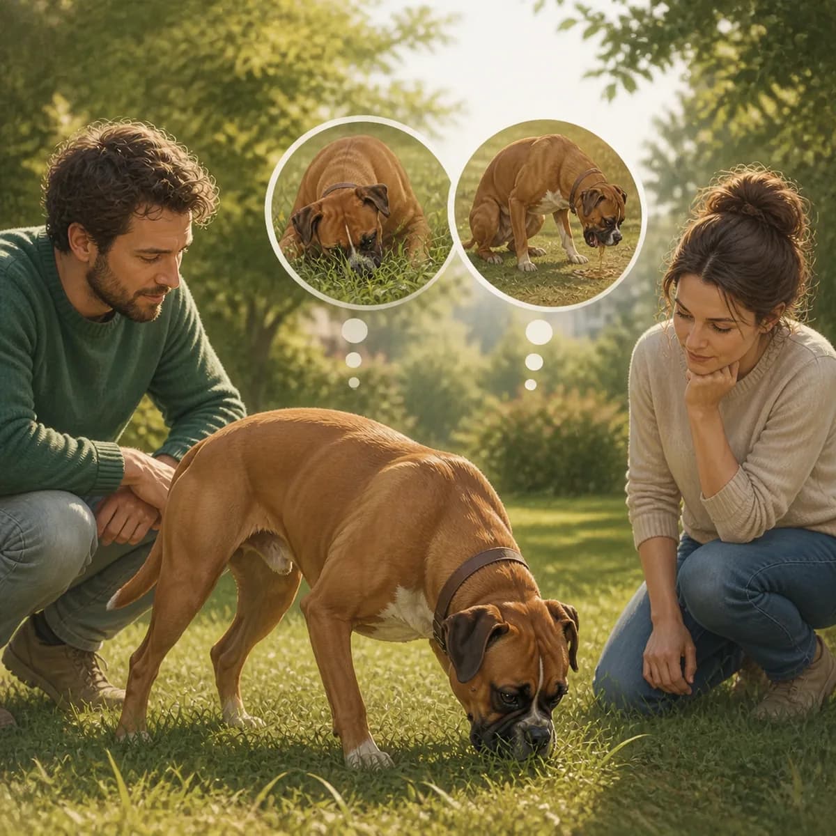 Illustration éditoriale originale créée pour l’article « Mon chien mange de l’herbe »