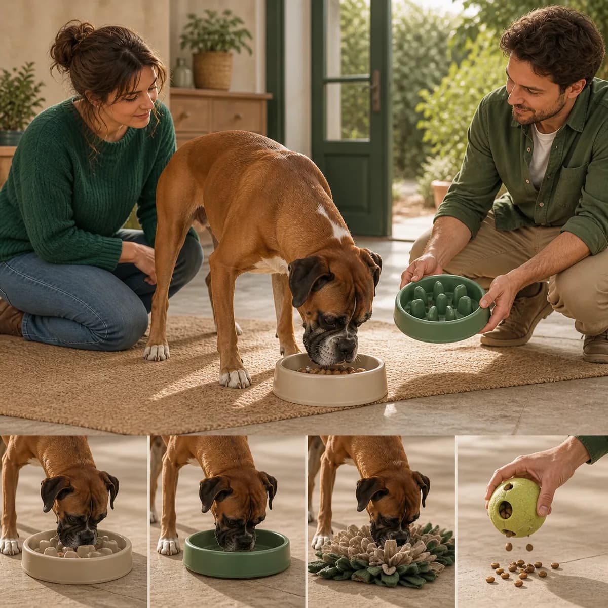 Illustration éditoriale originale créée pour l’article « Ralentir un chien qui mange trop vite »