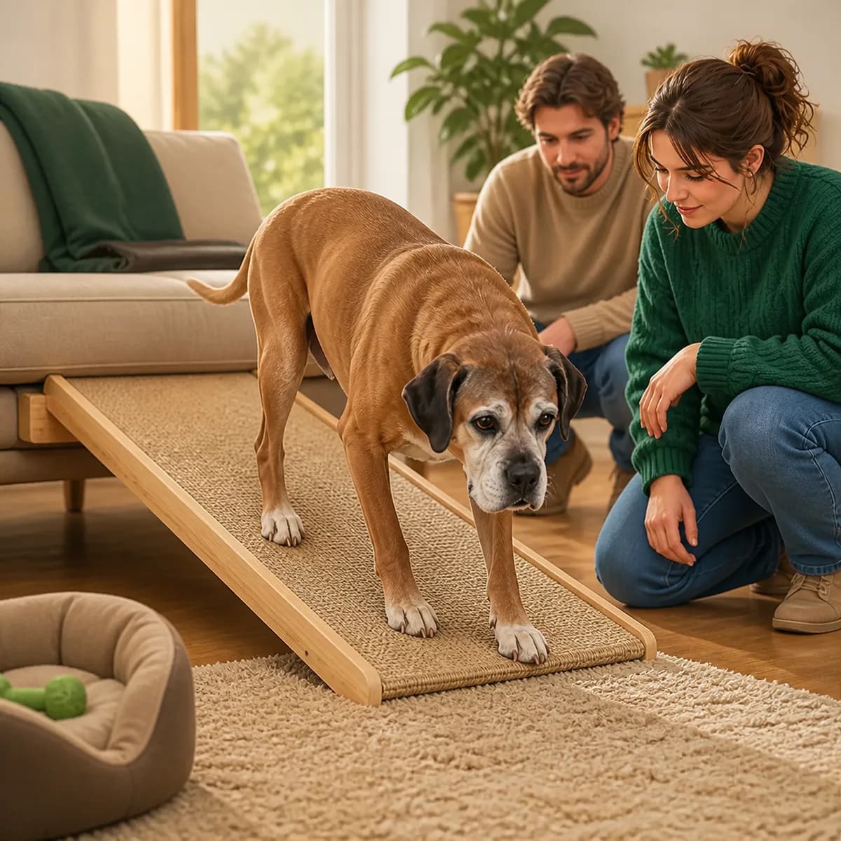 Illustration éditoriale originale créée pour l’article « Adapter son logement à un chien âgé »