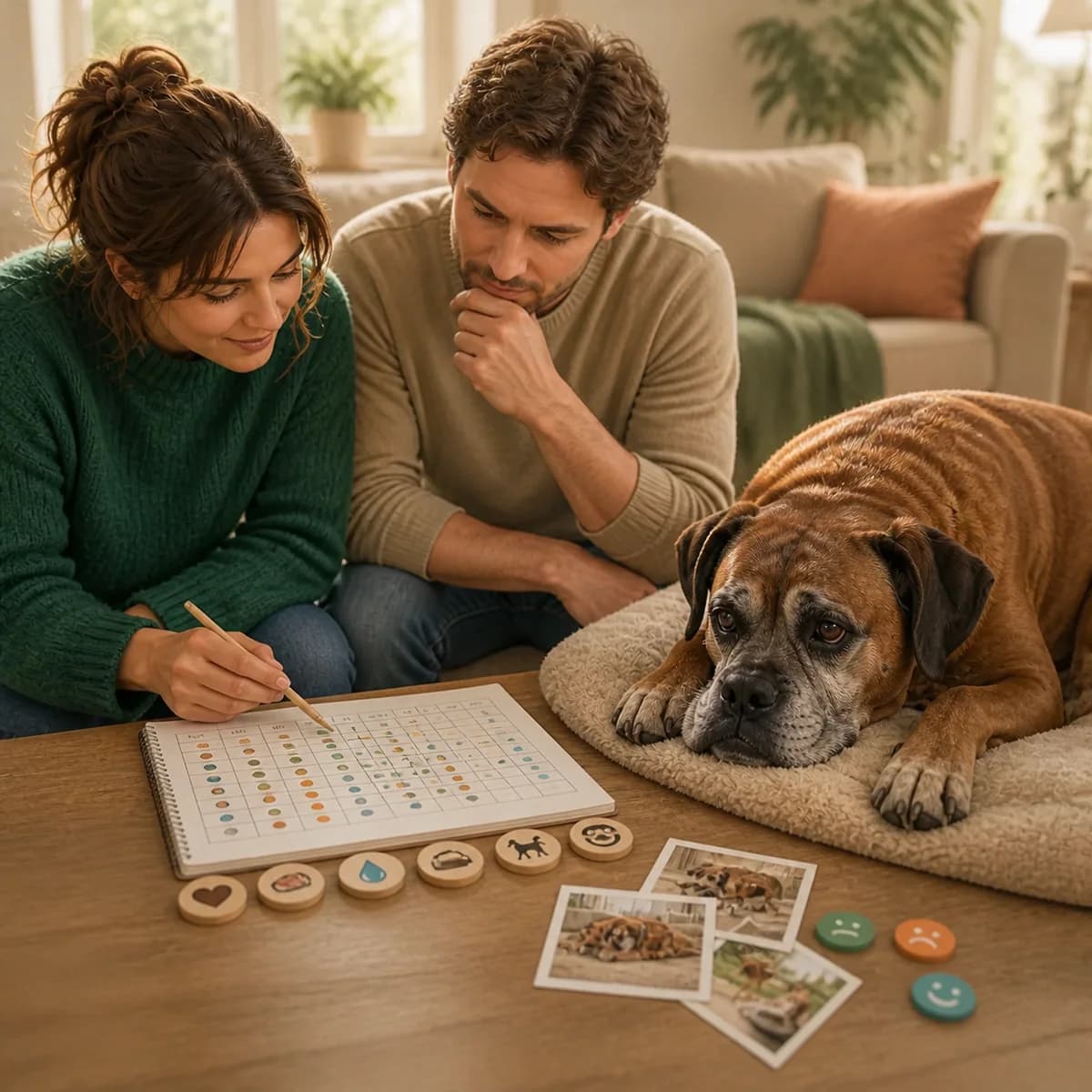 Illustration éditoriale originale créée pour l’article « Évaluer la qualité de vie d’un chien âgé »