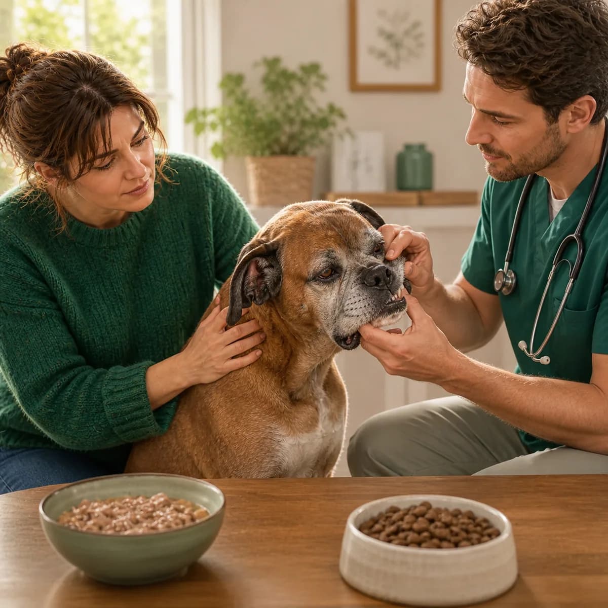 Illustration éditoriale originale créée pour l’article « Nourrir un chien très âgé »