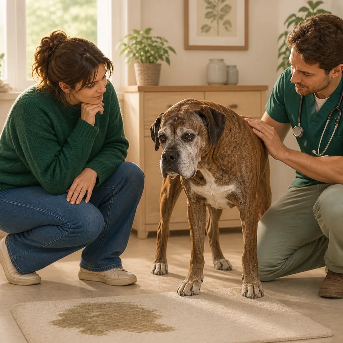 Illustration éditoriale originale créée pour l’article « Un chien âgé qui redevient malpropre »