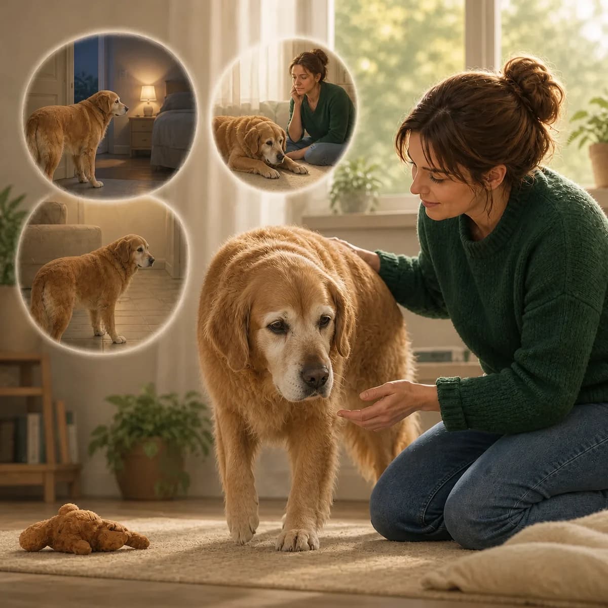 Illustration éditoriale originale créée pour l’article « Le déclin cognitif du chien âgé »