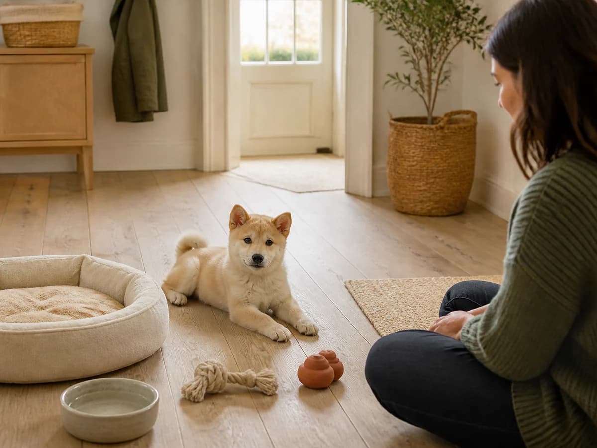 Illustration éditoriale originale créée pour l’article « Accueillir un chiot : la première semaine »