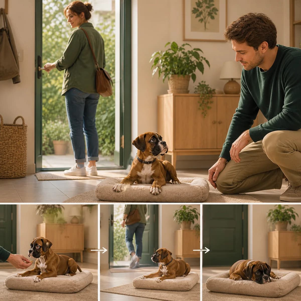 Illustration éditoriale originale créée pour l’article « Apprendre la solitude à un chiot »