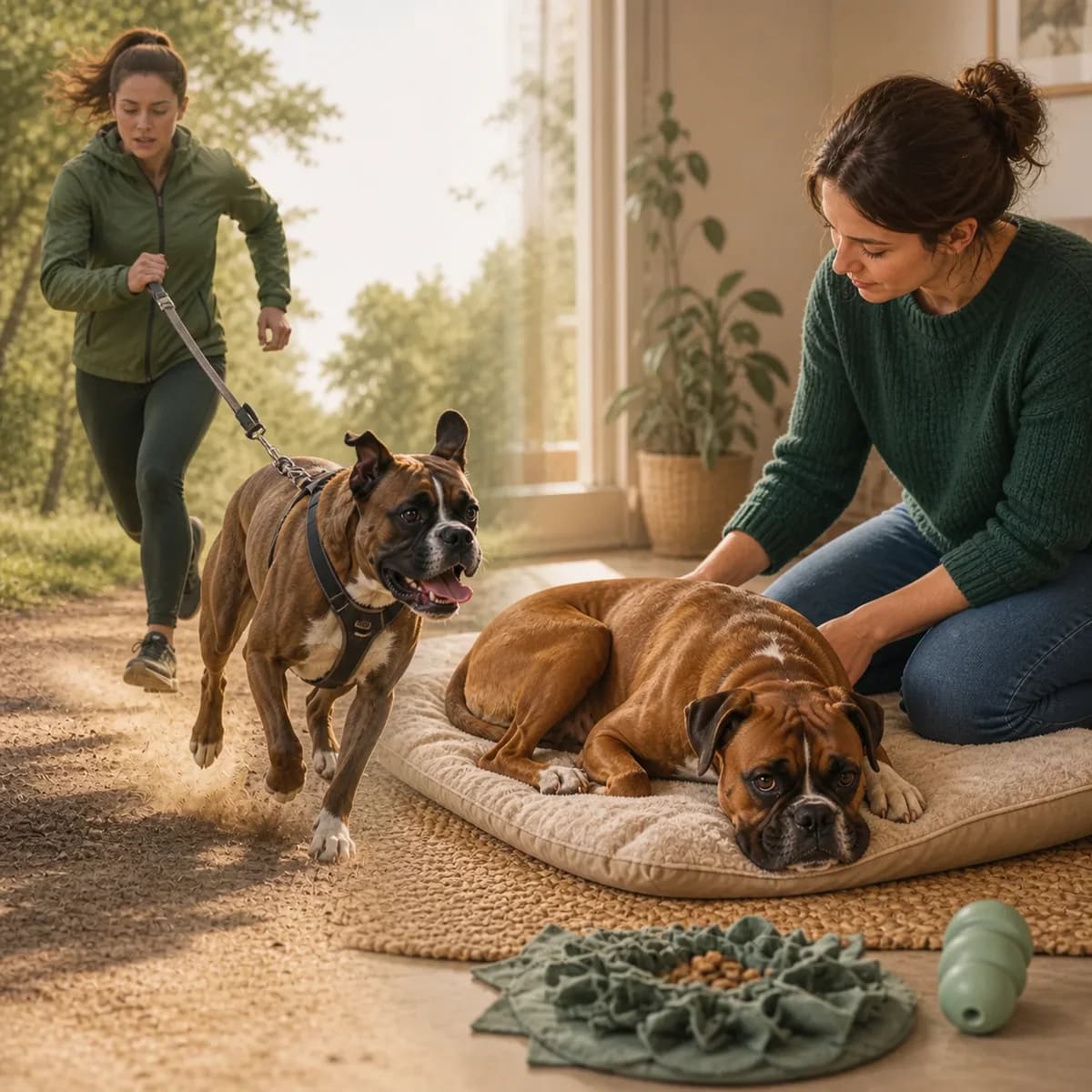 Illustration éditoriale originale créée pour l’article « Chien qui ne se pose jamais : hyperactif ou mal occupé »