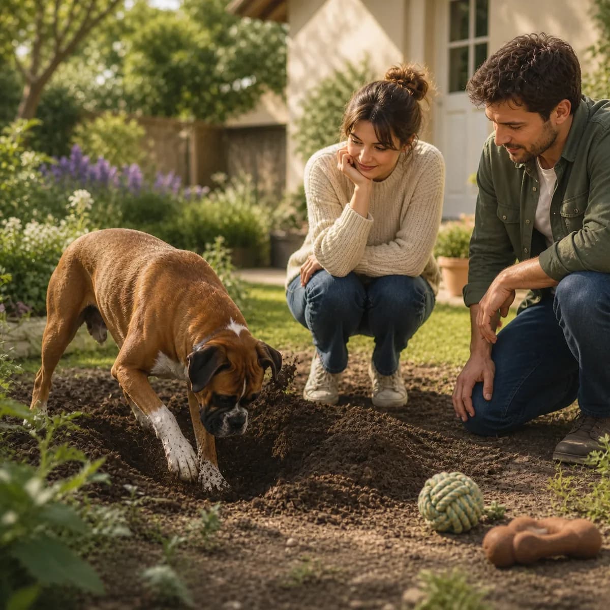 Illustration éditoriale originale créée pour l’article « Mon chien creuse dans le jardin »