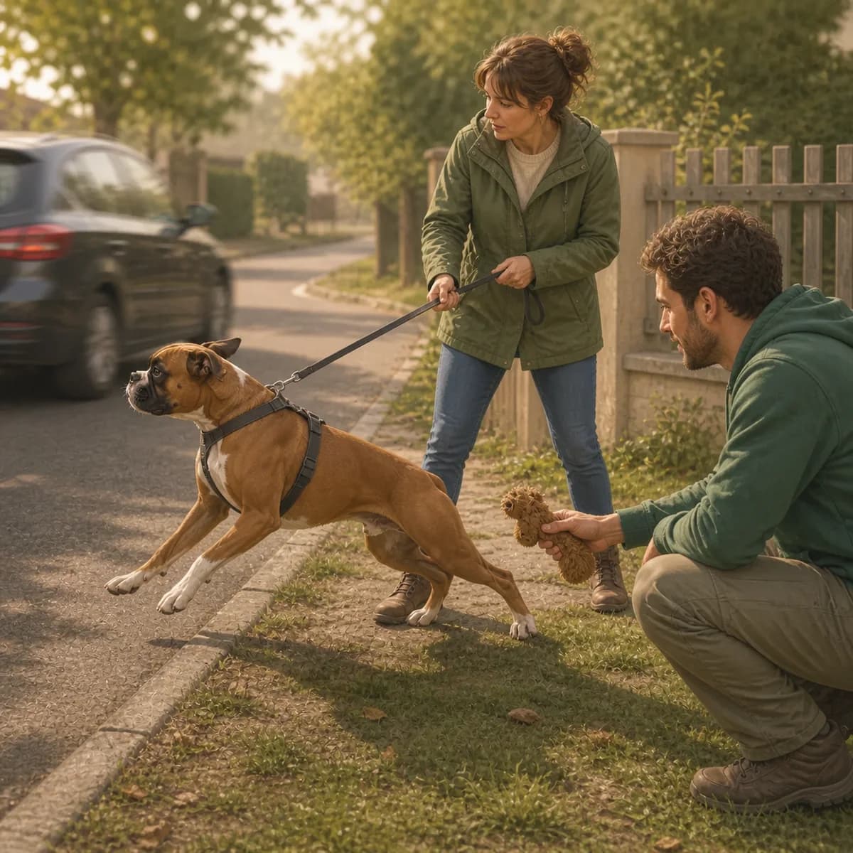 Illustration éditoriale originale créée pour l’article « Le chien qui poursuit les voitures »