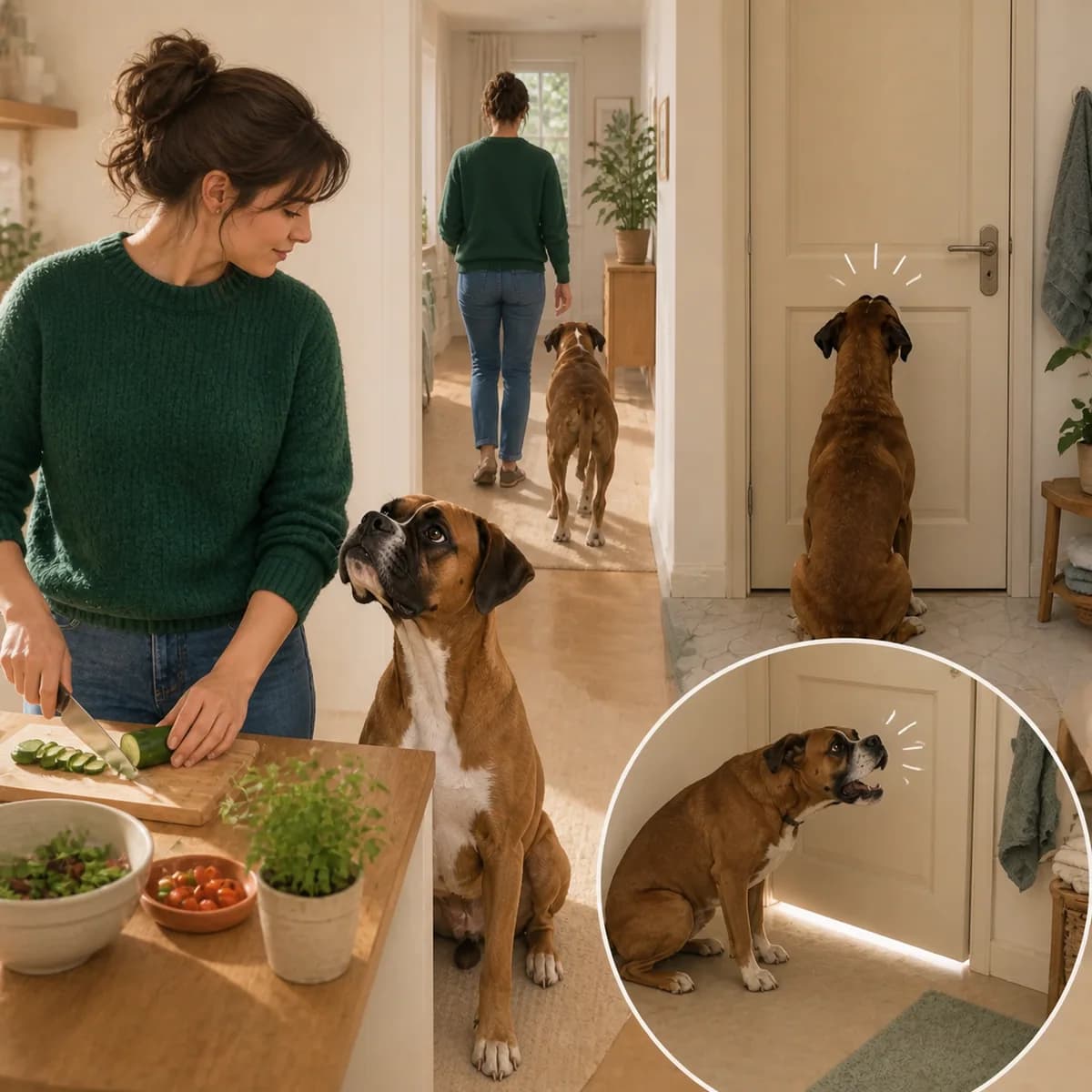 Illustration éditoriale originale créée pour l’article « Mon chien me suit partout »