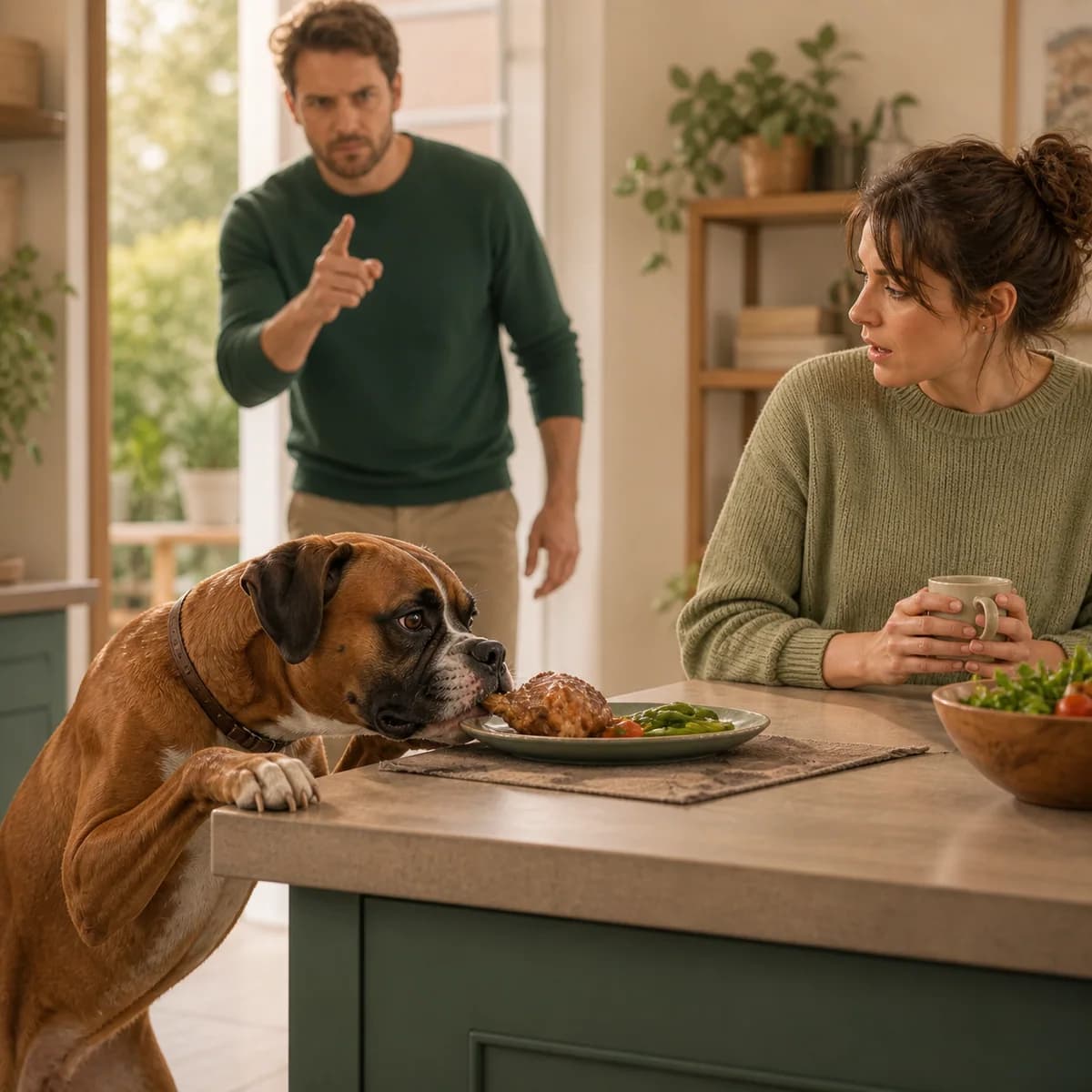 Illustration éditoriale originale créée pour l’article « Mon chien vole la nourriture »