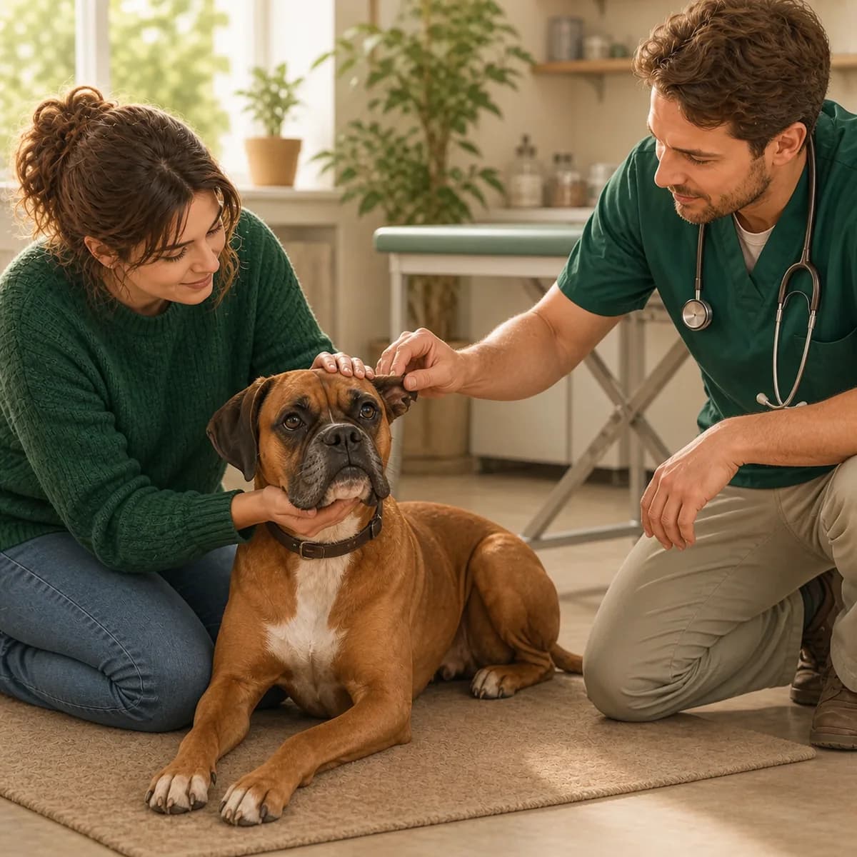 Illustration éditoriale originale créée pour l’article « Préparer son chien aux gestes du vétérinaire »