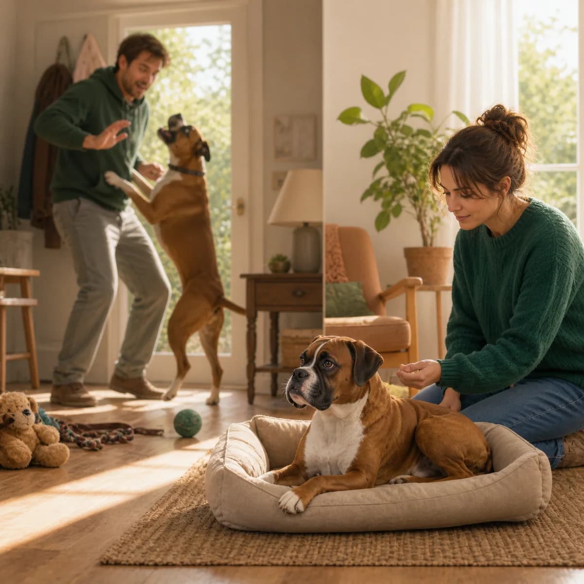 Illustration éditoriale originale créée pour l’article « Apprendre à un chien à s’occuper seul »