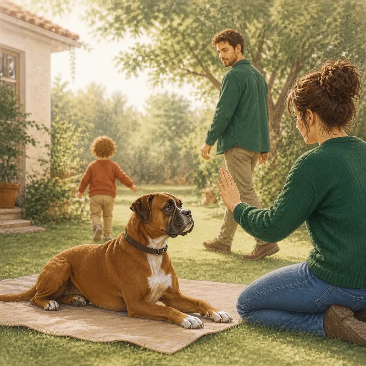 Illustration éditoriale originale créée pour l’article « Apprendre le « pas bouger » à son chien »