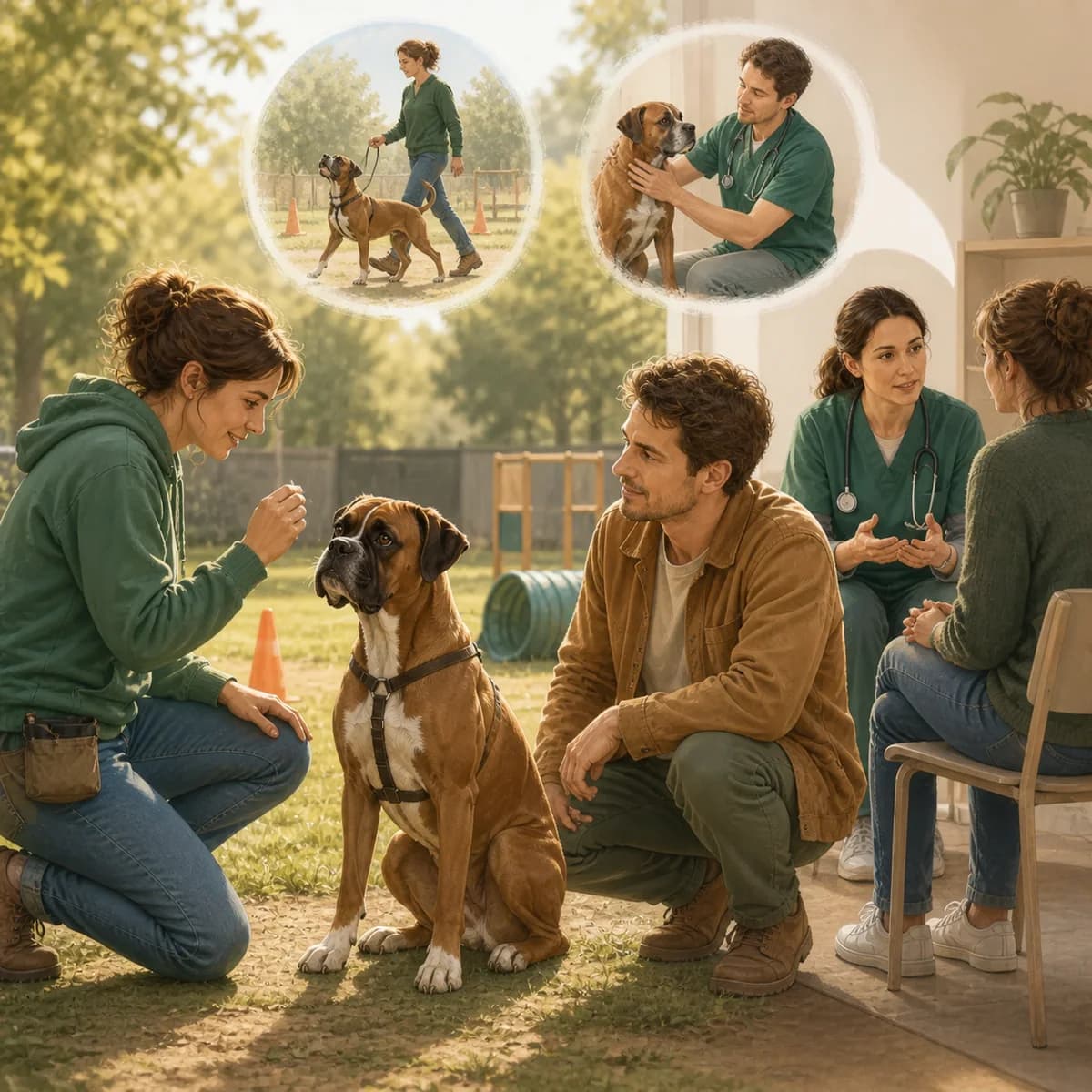Illustration éditoriale originale créée pour l’article « Choisir un éducateur canin : ce qu’il faut vérifier »