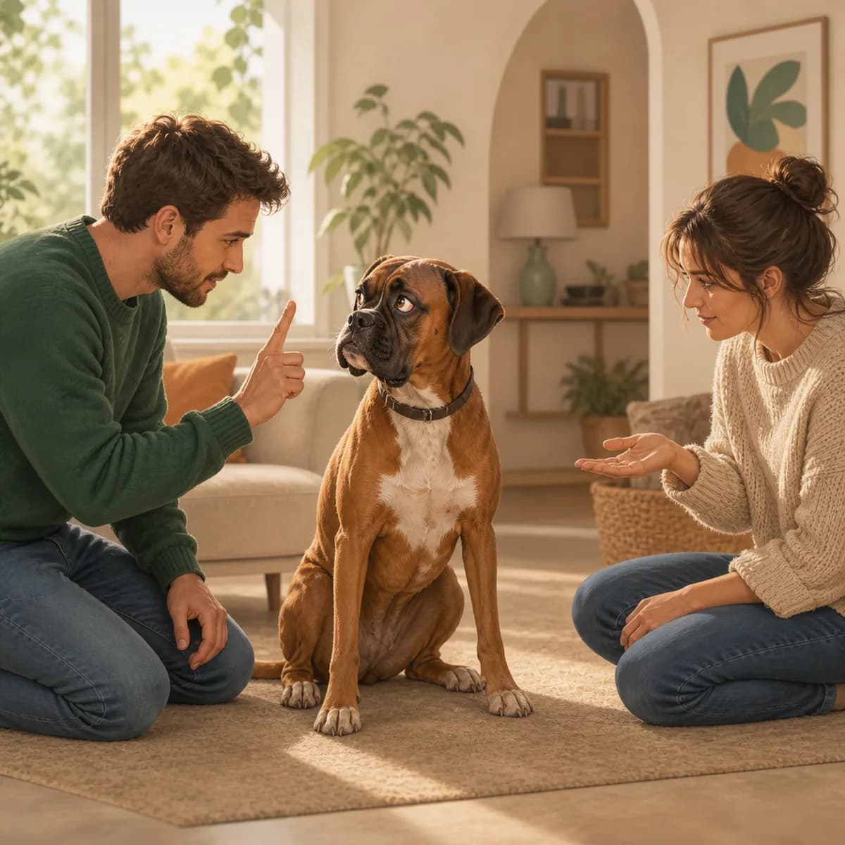 Illustration éditoriale originale créée pour l’article « Éduquer son chien à plusieurs dans le foyer »