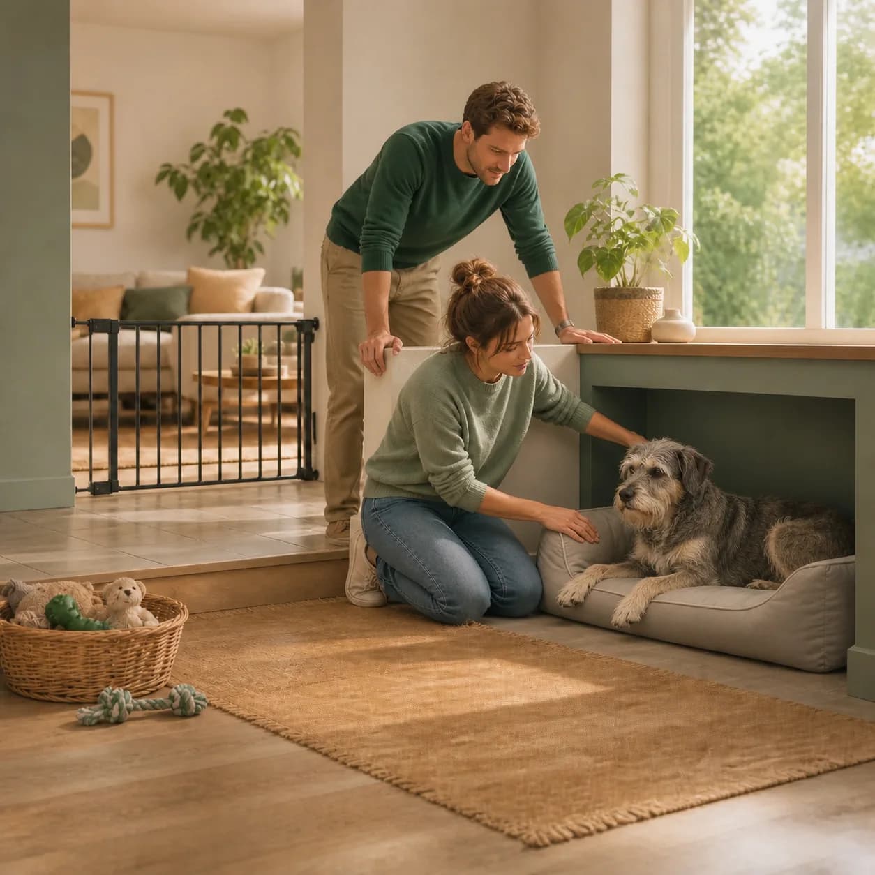 Illustration éditoriale originale créée pour l’article « Aménager son logement pour un chien »