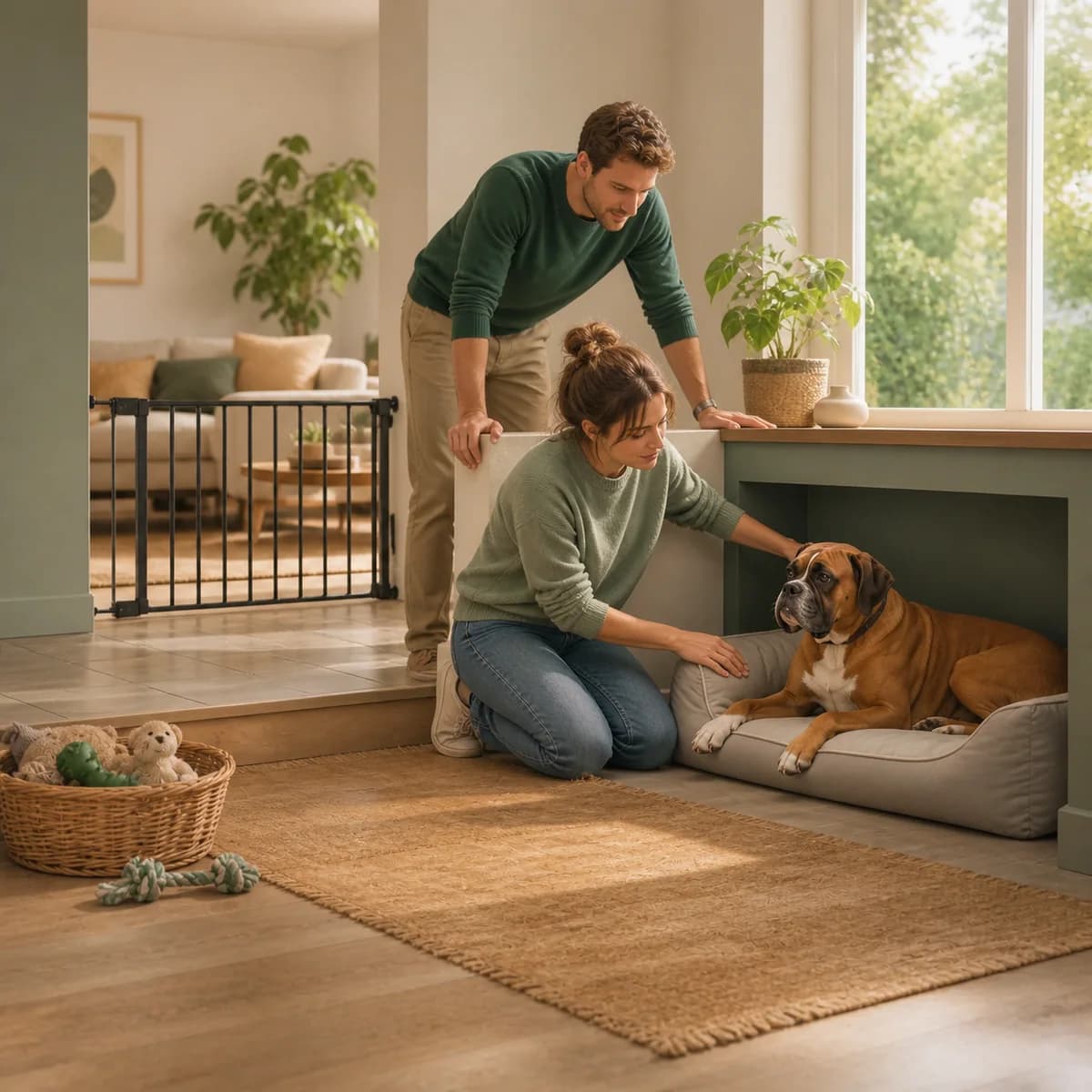 Illustration éditoriale originale créée pour l’article « Aménager son logement pour un chien »