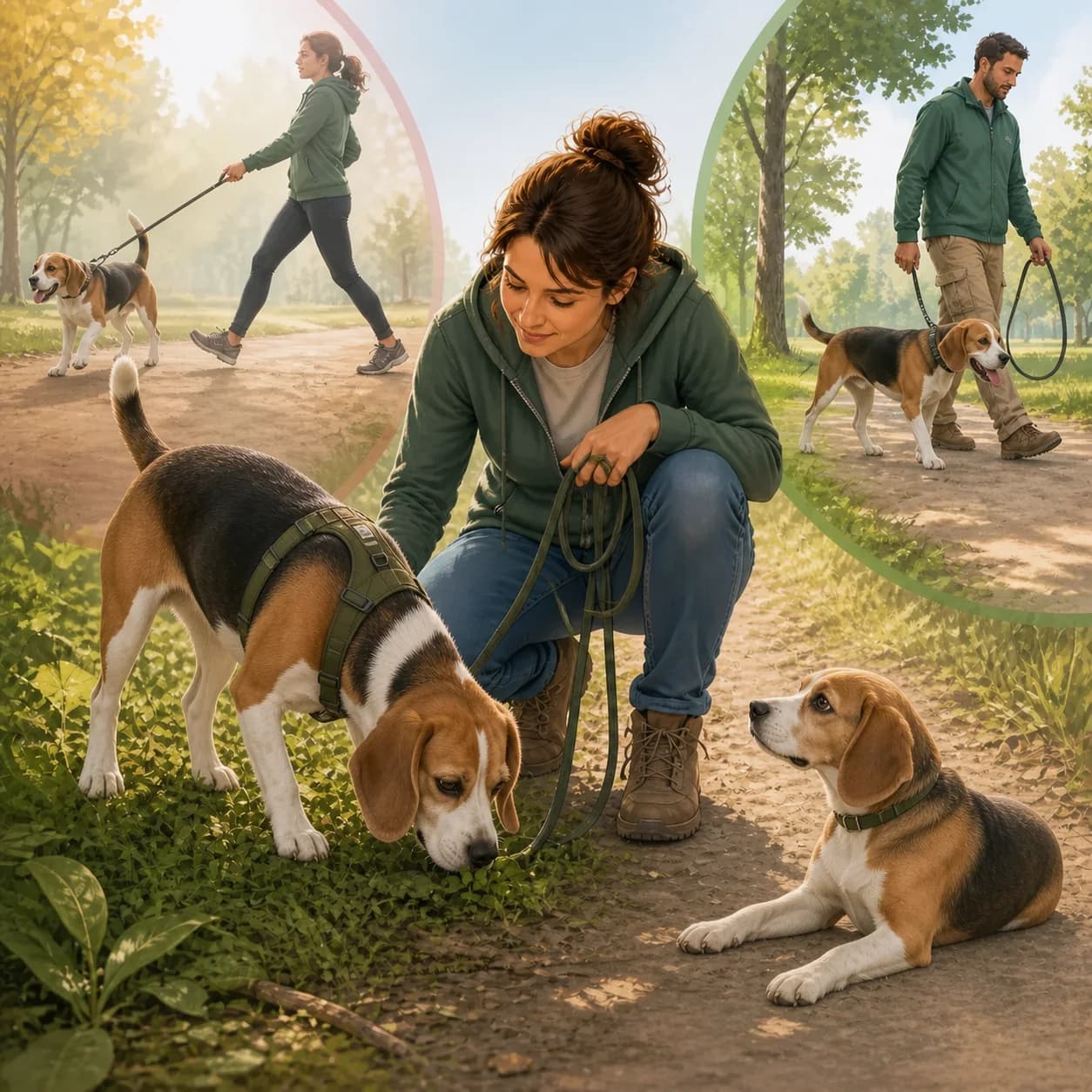 Illustration éditoriale originale créée pour l’article « Combien de temps promener son chien chaque jour »