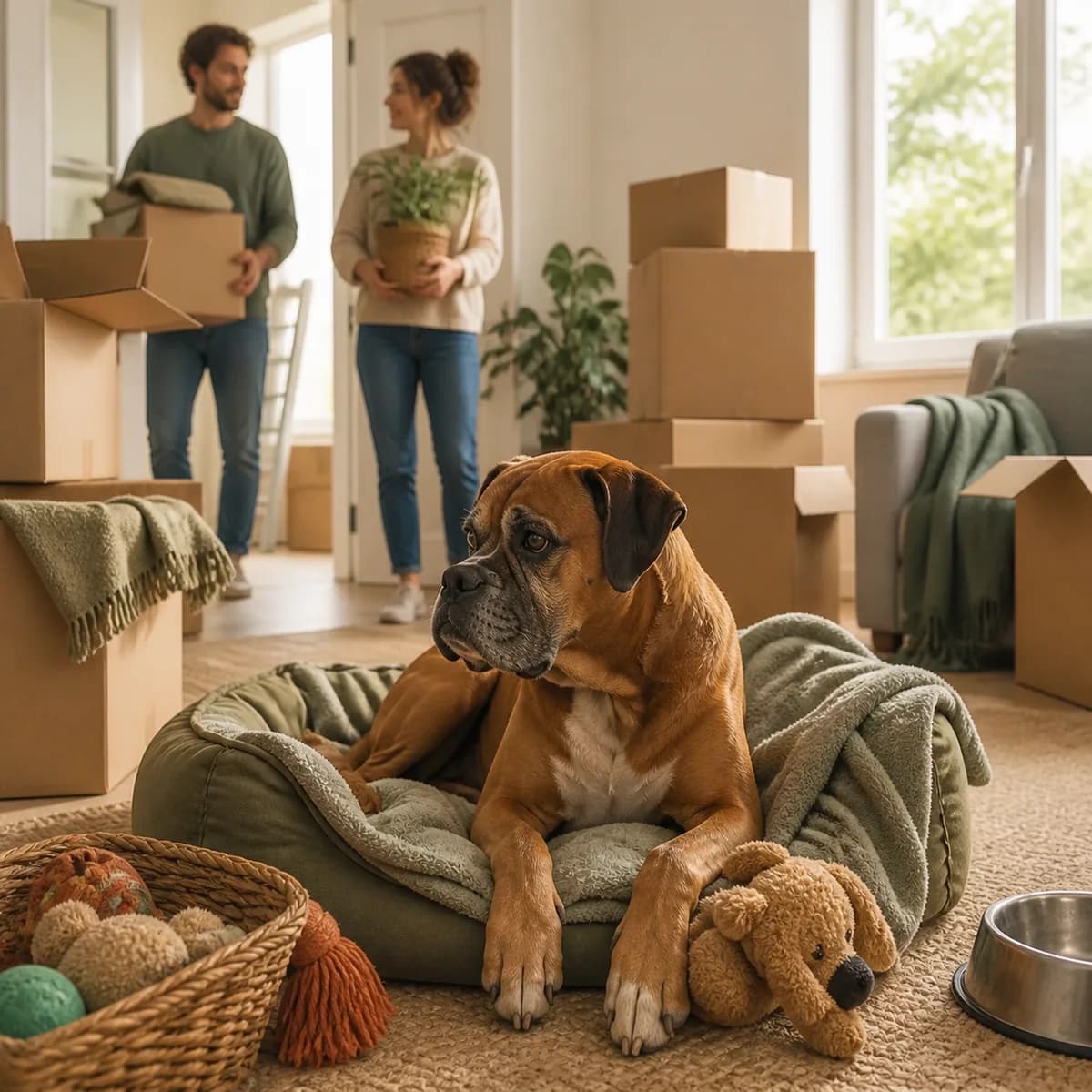 Illustration éditoriale originale créée pour l’article « Déménager avec un chien »