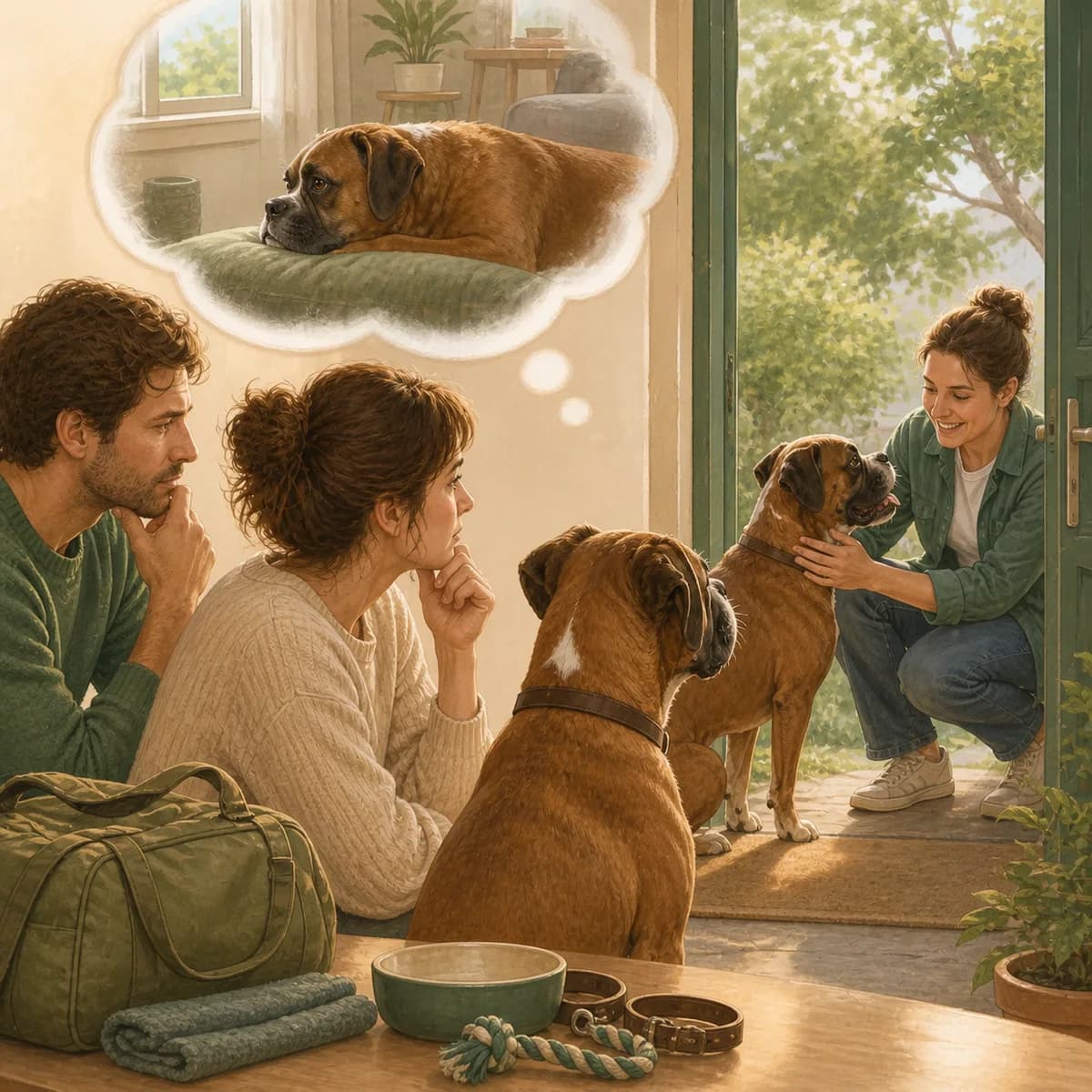 Illustration éditoriale originale créée pour l’article « Faire garder son chien pendant les vacances »