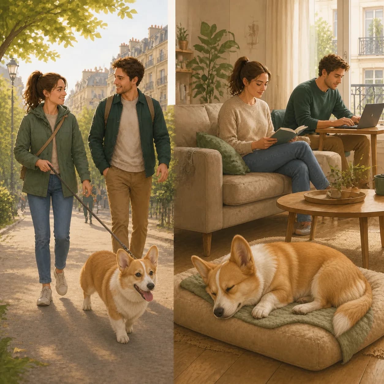 Illustration éditoriale originale créée pour l’article « Le chien en appartement »