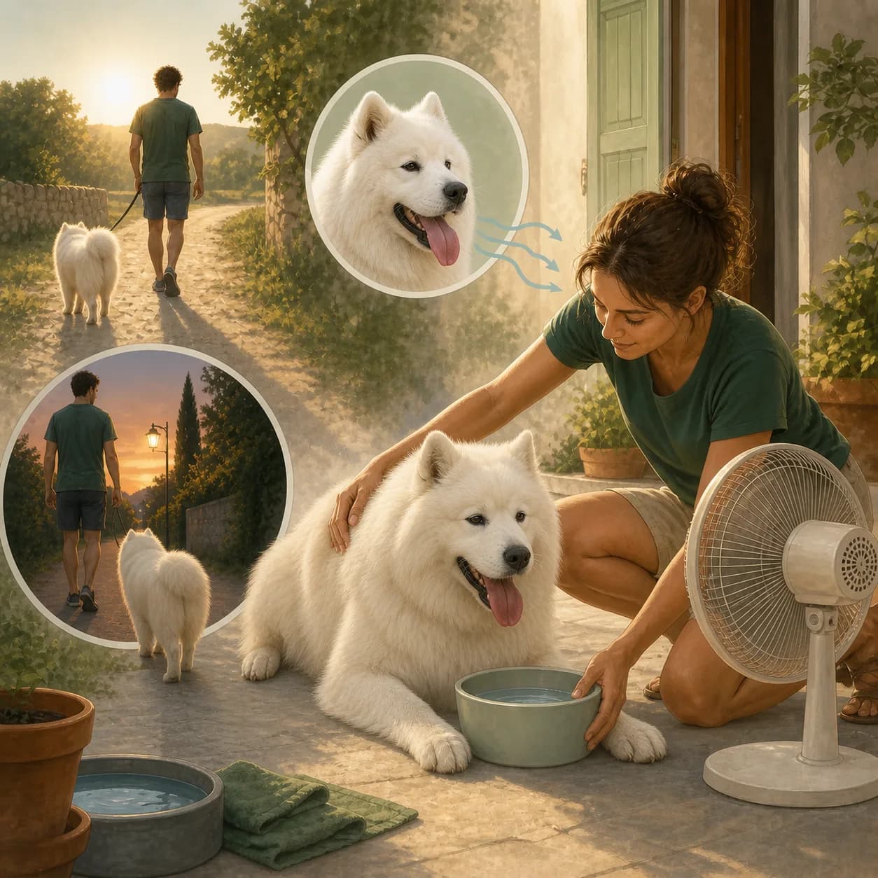 Illustration éditoriale originale créée pour l’article « Passer une canicule avec son chien »