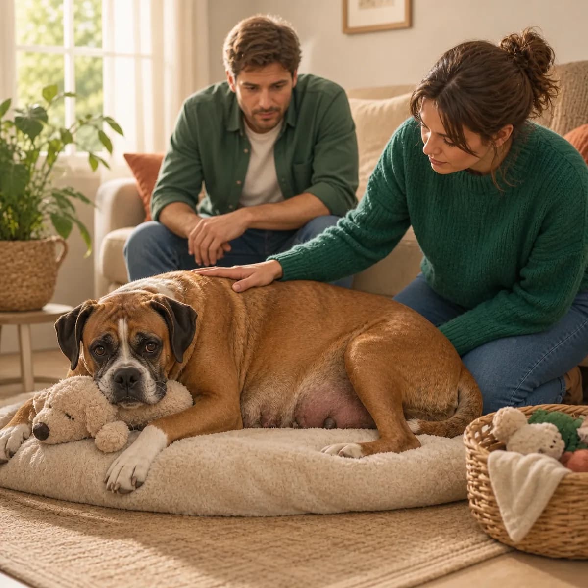 Illustration éditoriale originale créée pour l’article « La fausse gestation chez la chienne »