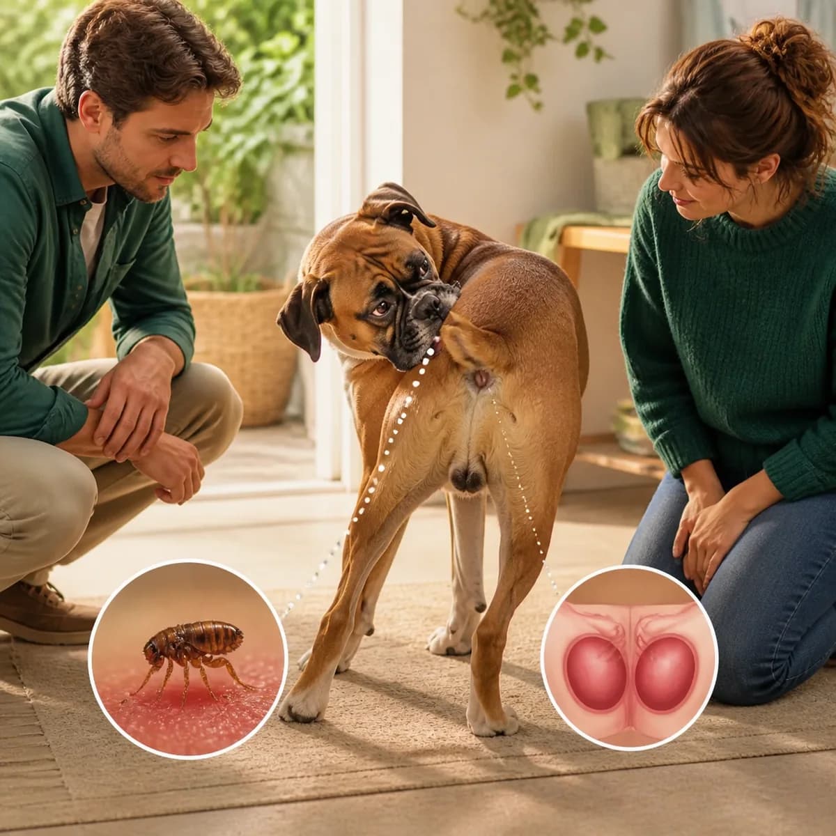 Illustration éditoriale originale créée pour l’article « Mon chien se mordille la base de la queue »