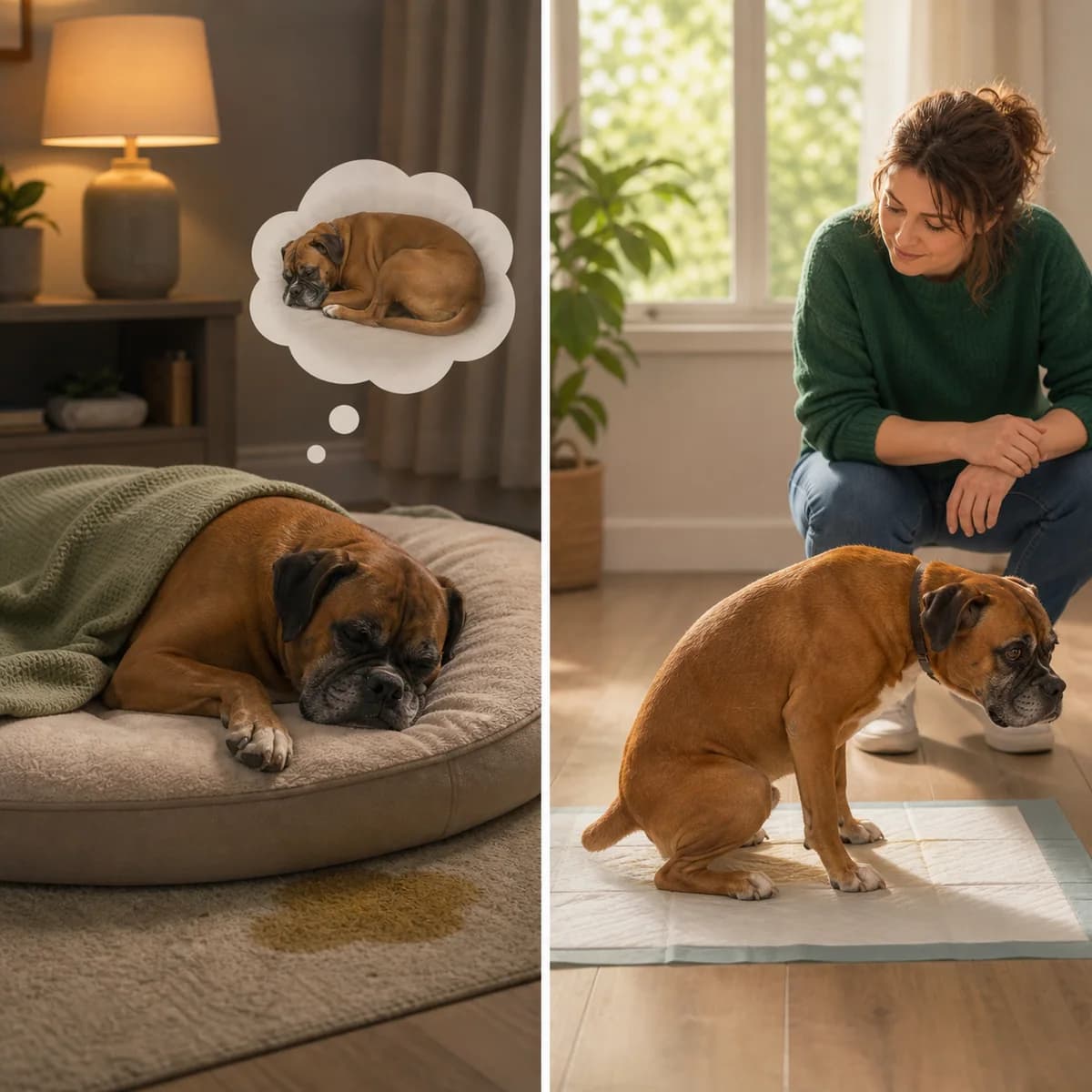 Illustration éditoriale originale créée pour l’article « Les fuites urinaires chez le chien »