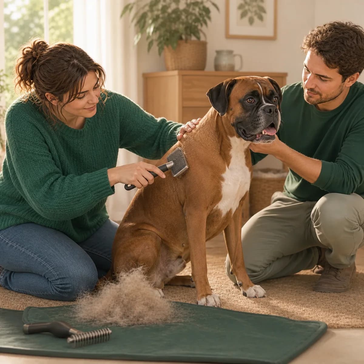 Illustration éditoriale originale créée pour l’article « Brosser son chien : outils et fréquence »