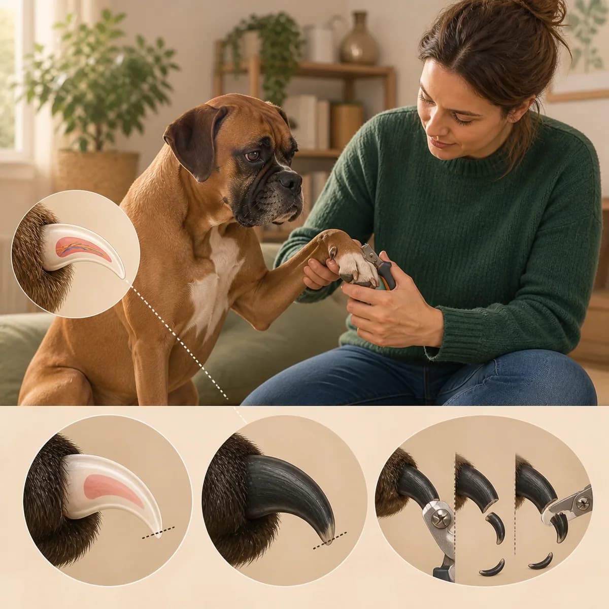Illustration éditoriale originale créée pour l’article « Couper les griffes de son chien sans le blesser »
