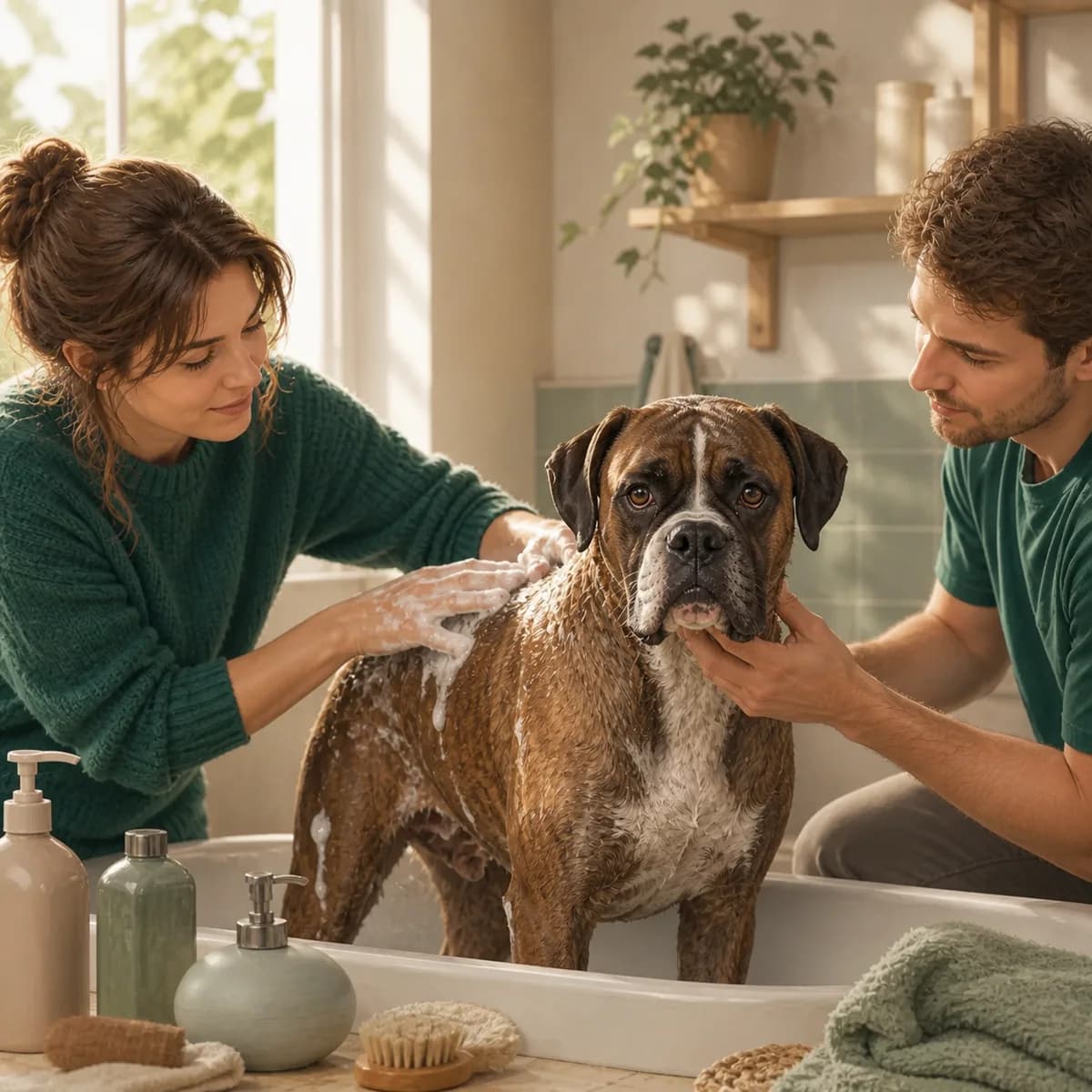Illustration éditoriale originale créée pour l’article « Donner un bain à son chien : à quelle fréquence »