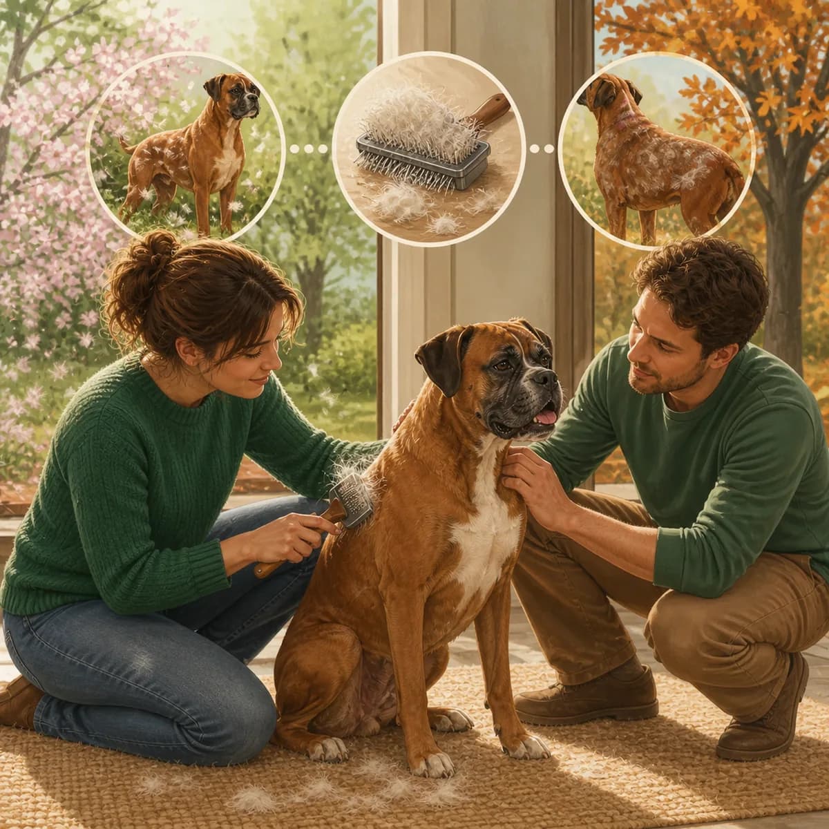Illustration éditoriale originale créée pour l’article « Gérer la mue de son chien »