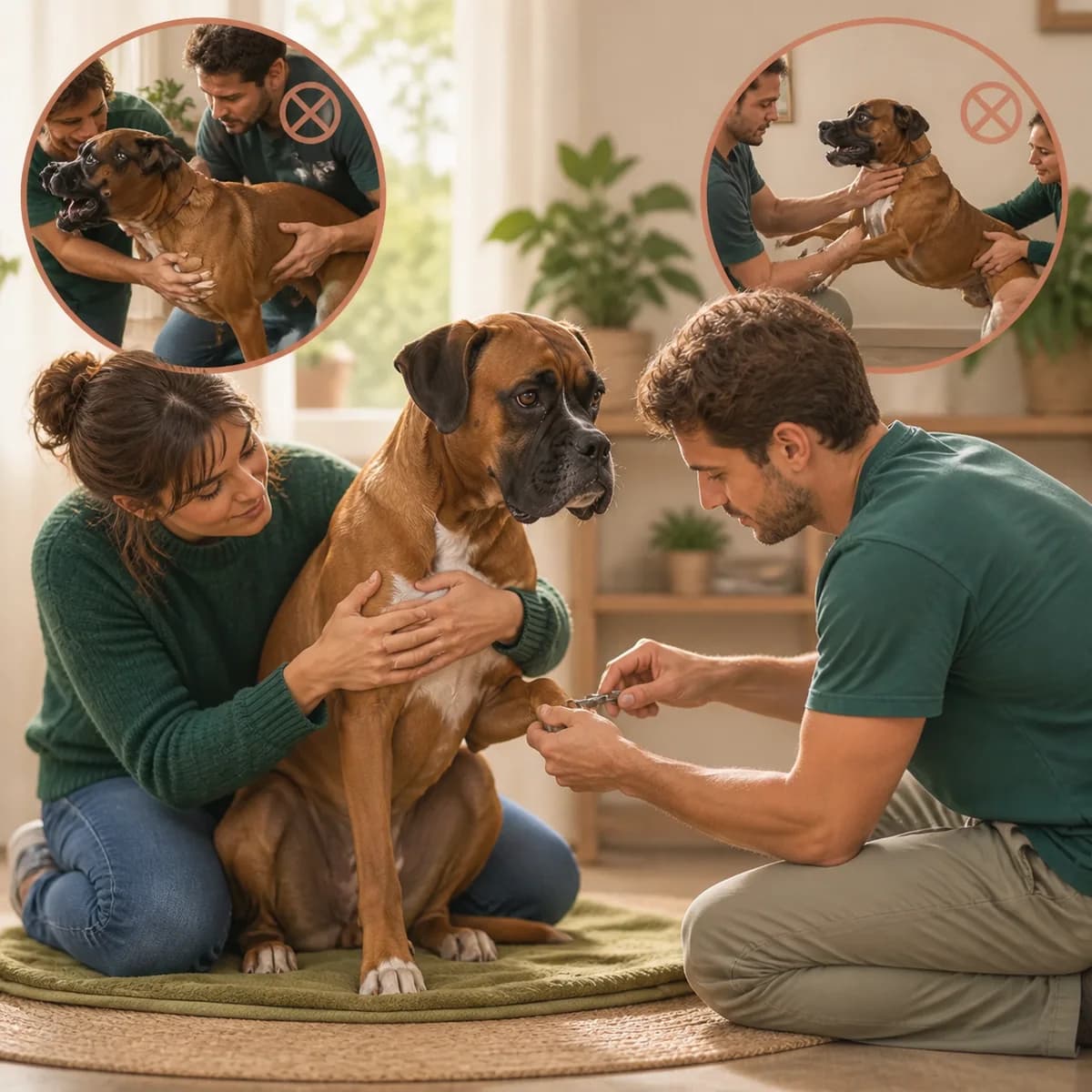 Illustration éditoriale originale créée pour l’article « Tenir son chien pour un soin sans le contraindre »