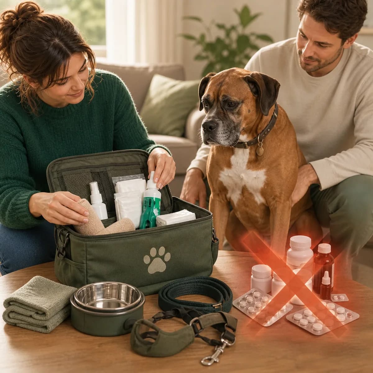 Illustration éditoriale originale créée pour l’article « La trousse de secours pour son chien »