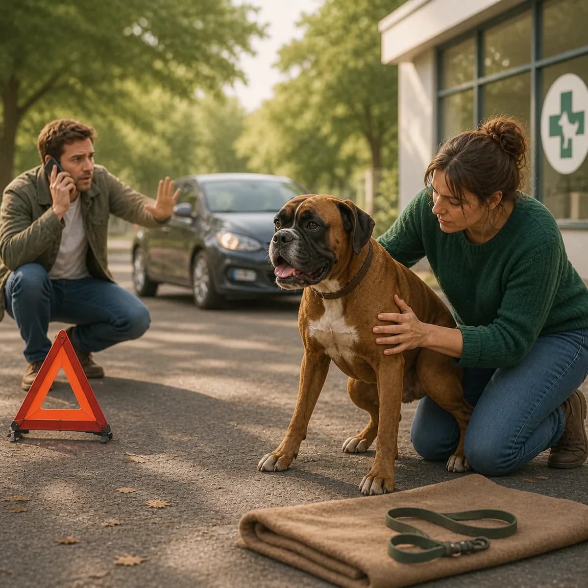 Illustration éditoriale originale créée pour l’article « Chien percuté par une voiture : les premières minutes »
