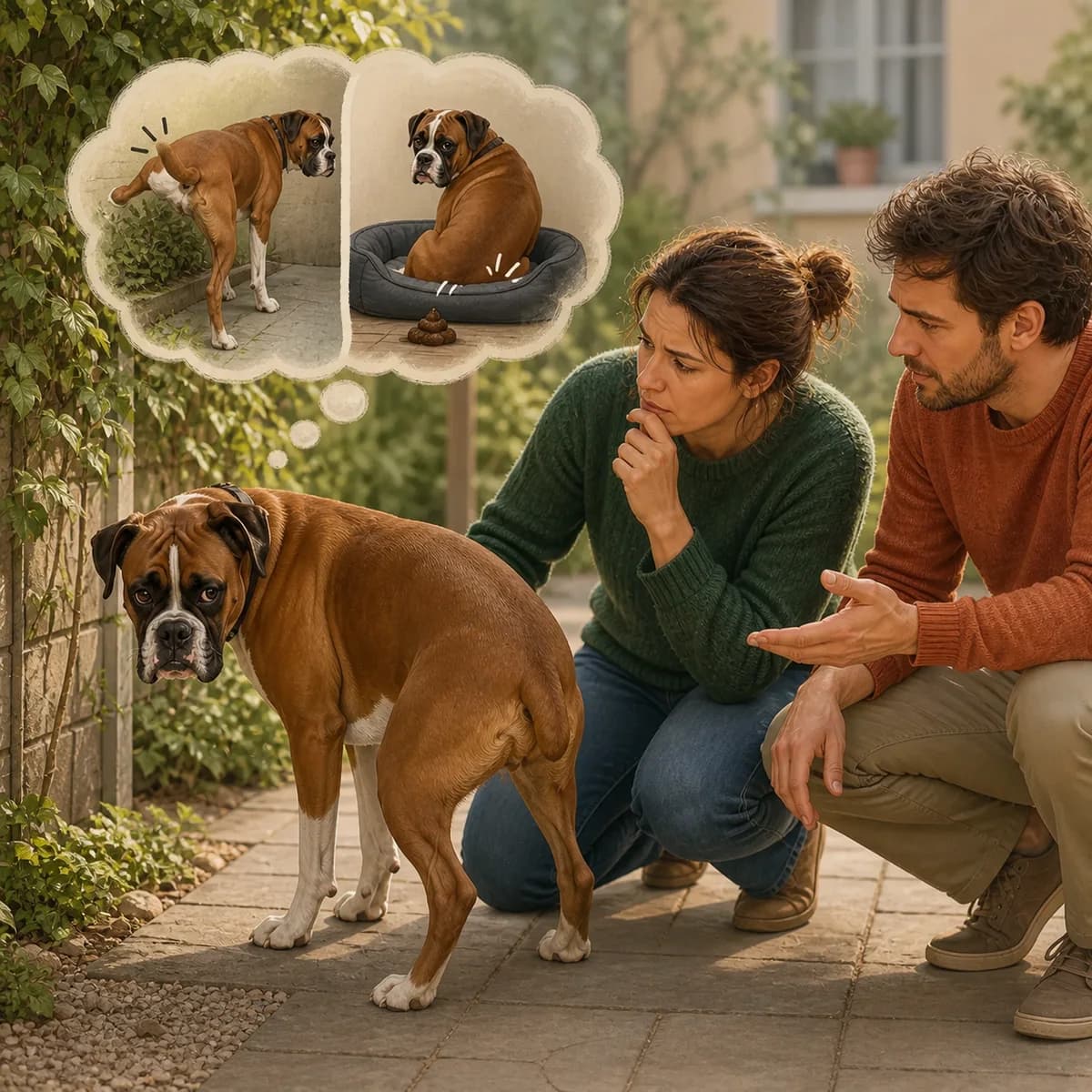 Illustration éditoriale originale créée pour l’article « Un chien qui n’arrive plus à uriner »