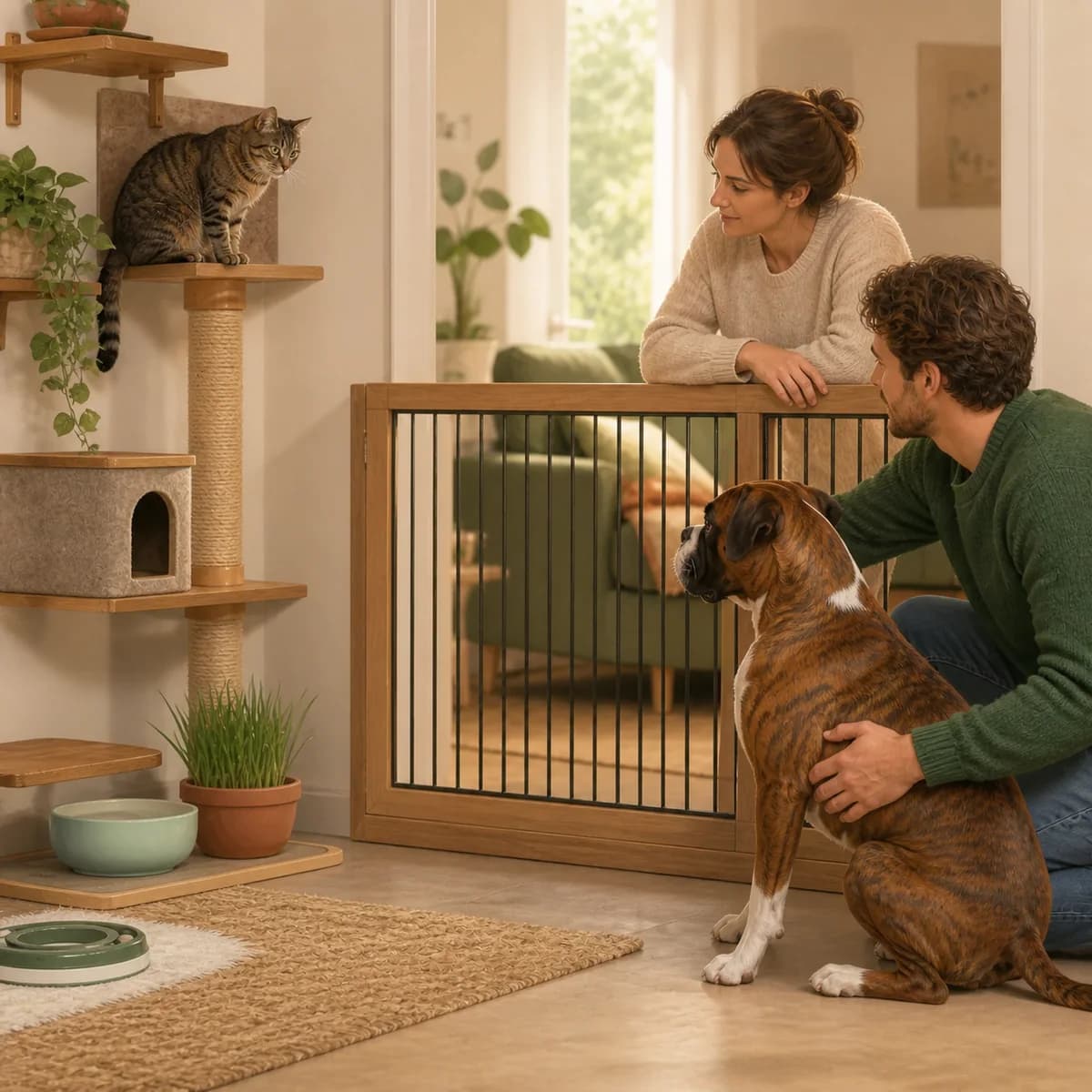 Illustration éditoriale originale créée pour l’article « Chien et chat sous le même toit »