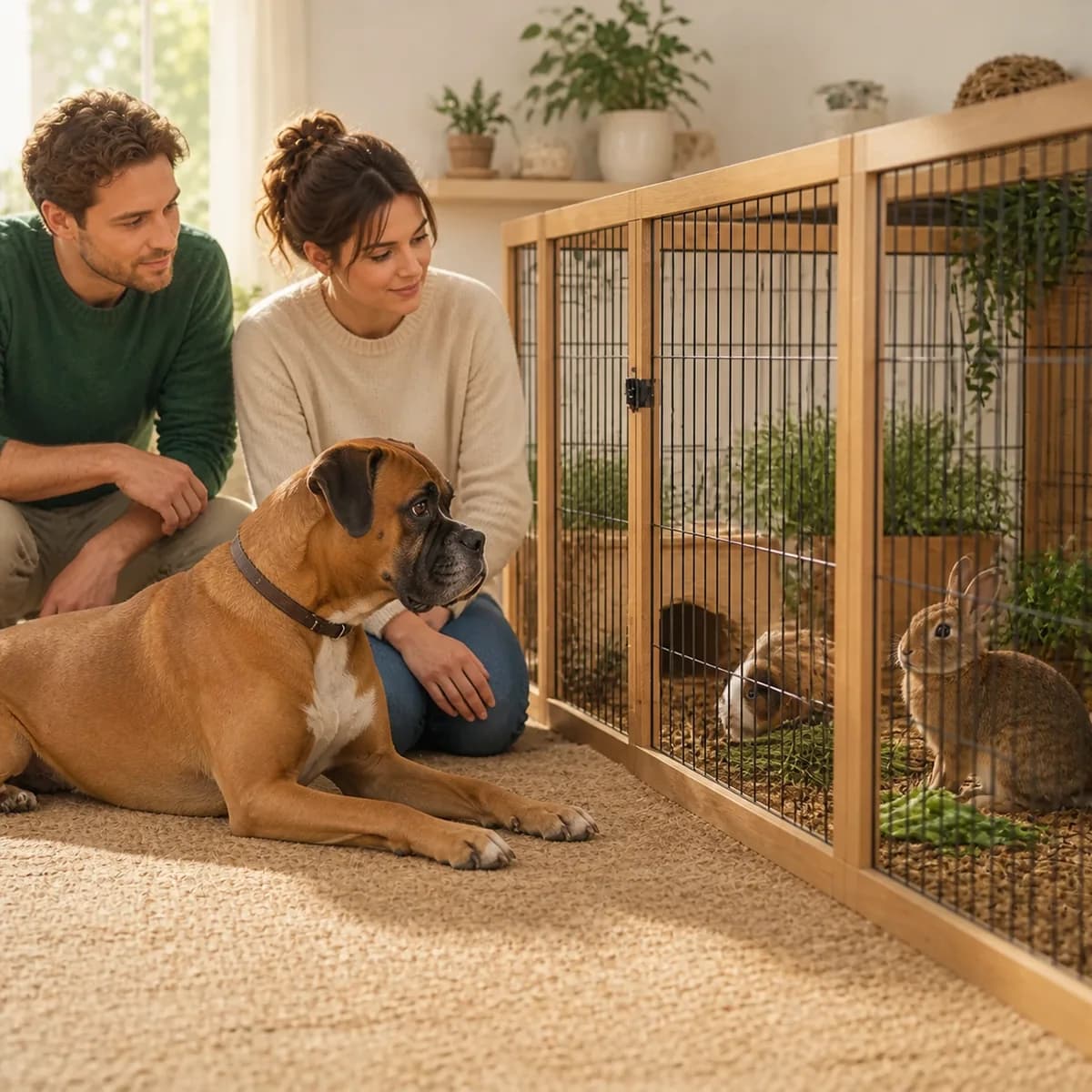 Illustration éditoriale originale créée pour l’article « Chien et petits animaux : la cohabitation »