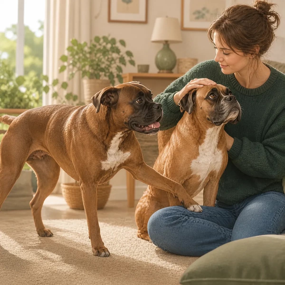 Illustration éditoriale originale créée pour l’article « La jalousie entre chiens : ce qui se passe vraiment »