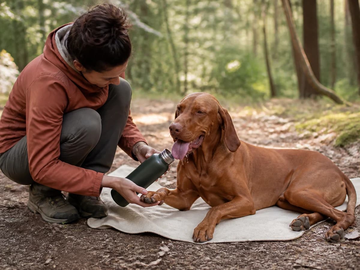 Un Braque hongrois récupère après une activité pendant un contrôle des pattes. Photographie choisie pour l’article « Apprendre l’assis à son chien »