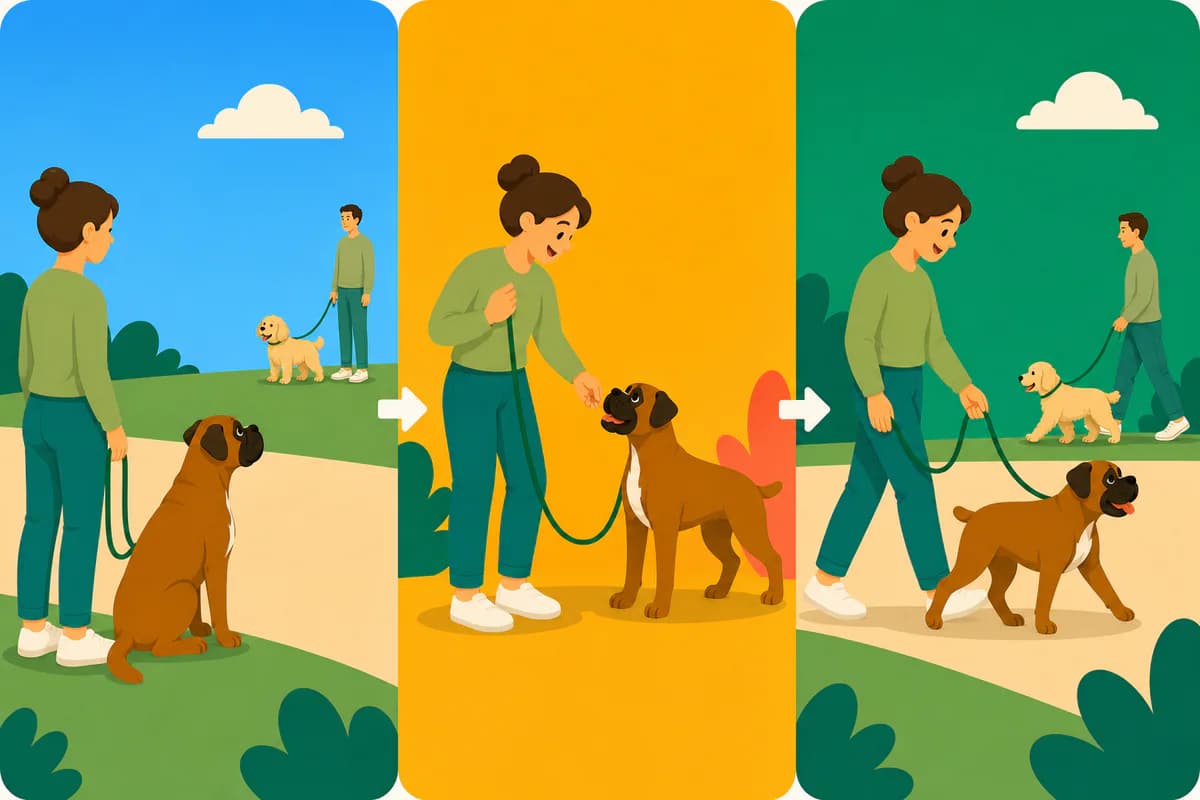 Illustration de l’exercice « Croiser un chien ».