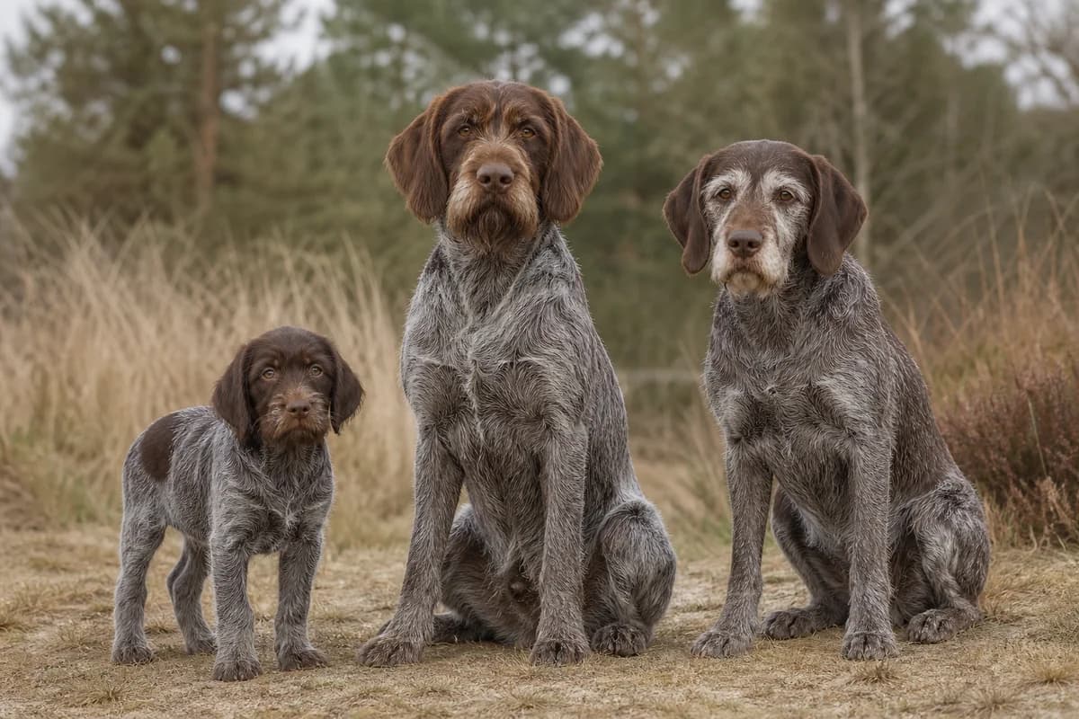 Portrait de trois griffon : un chiot, un adulte et un chien âgé