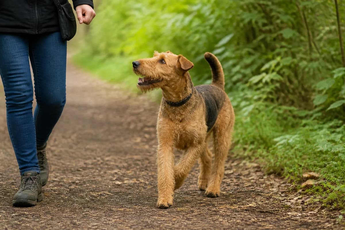 Airedale terrier observé pendant une sortie adaptée à son gabarit