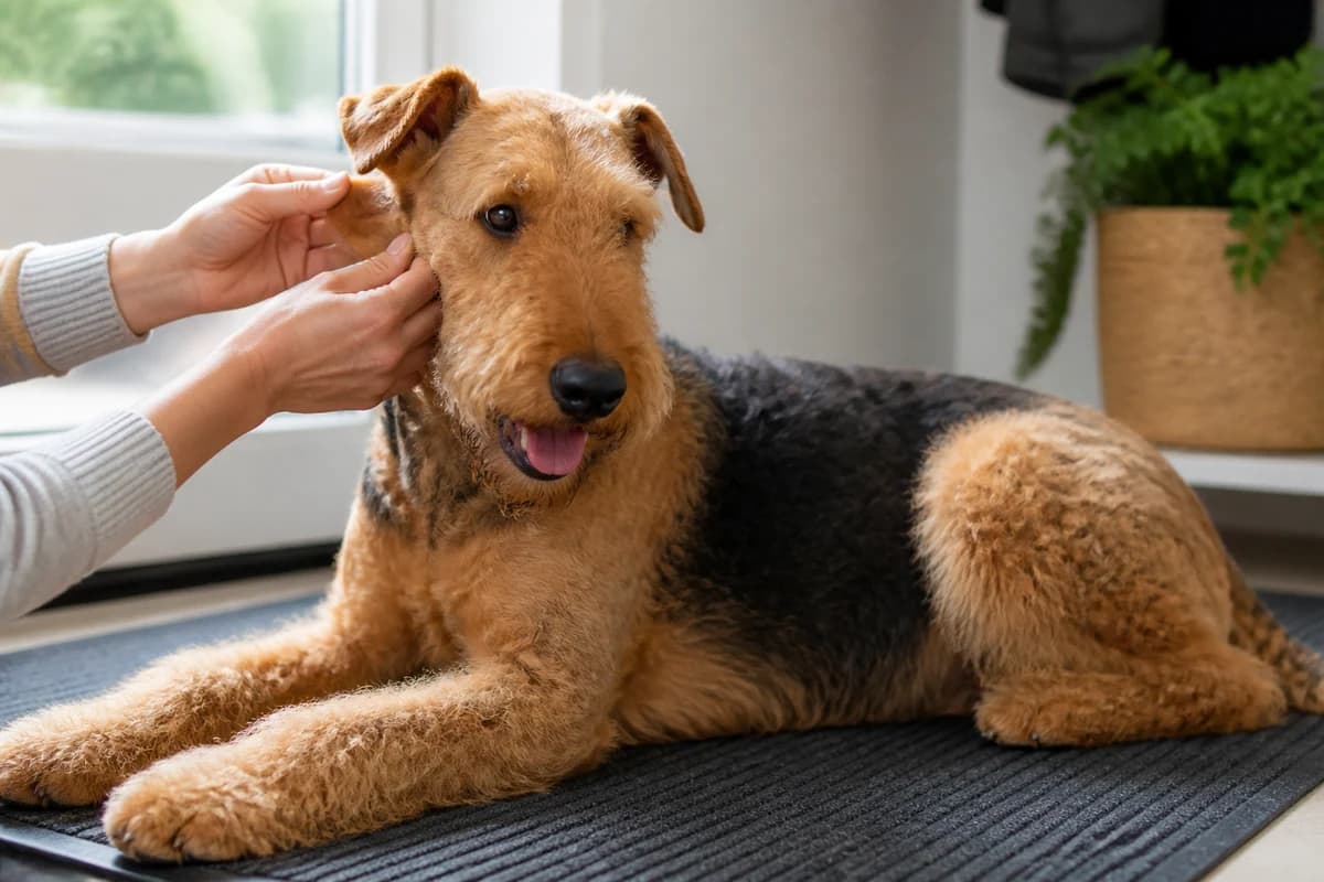 Portrait rapproché d’un airedale terrier pour illustrer le pelage et les soins courants