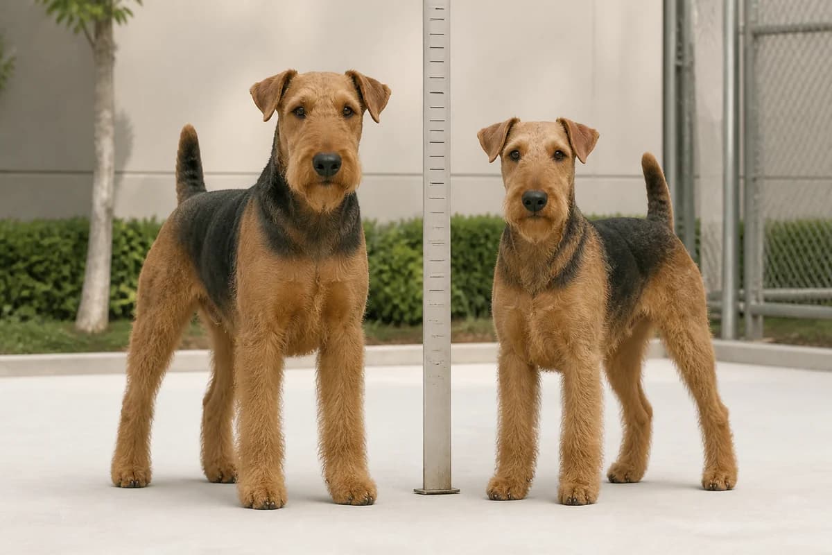 Airedale terrier adulte, vue de la silhouette et du gabarit